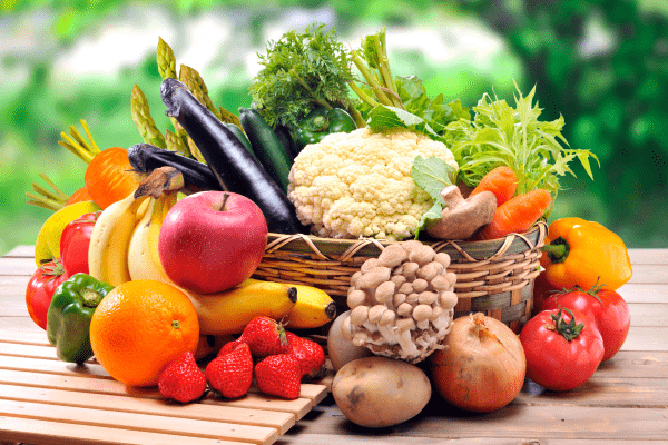 Basket full of fruits and vegetables
