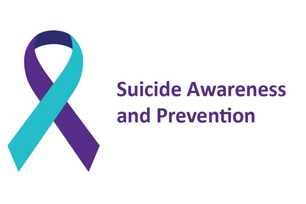 purple and teal ribbon with text suicide awareness and prevention